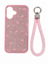 iPhone 17 Glitter Bow Case With Strap Lanyard Cover