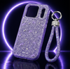 iPhone 17 Pro Lavender Glitter Phone Case with Wrist Strap Shockproof Slim Protective Cover Anti Scratch Raised Edge Case