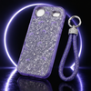 iPhone 17 Air Lavender Glitter Phone Case with Wrist Strap Shockproof Slim Protective Cover Anti Scratch Raised Edge Case