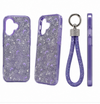 iPhone 17 Lavender Glitter Phone Case with Wrist Strap Shockproof Slim Protective Cover Anti Scratch Raised Edge Case