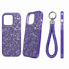 iPhone 15 Pro Max Lavender Glitter Phone Case with Wrist Strap Shockproof Slim Protective Cover Anti Scratch Raised Edge Case