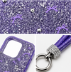 iPhone 15 Lavender Glitter Phone Case with Wrist Strap Shockproof Slim Protective Cover Anti Scratch Raised Edge Case