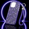 iPhone 14 Lavender Glitter Phone Case with Wrist Strap Shockproof Slim Protective Cover Anti Scratch Raised Edge Case
