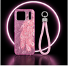 Luxury Pink Glitter Feather Wrist Strap Shockproof Phone Case for iPhone 17 Pro