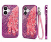 Luxury Pink Glitter Feather Wrist Strap Shockproof Phone Case for iPhone 17