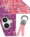 Luxury Pink Glitter Feather Wrist Strap Shockproof Phone Case for iPhone 17
