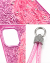 Luxury Pink Glitter Feather Wrist Strap Shockproof Phone Case for iPhone 14 Pro