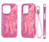 Luxury Pink Glitter Feather Wrist Strap Shockproof Phone Case for iPhone 14