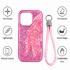 Luxury Pink Glitter Feather Wrist Strap Shockproof Phone Case for iPhone 15