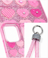iPhone 17 Pro Pink Glitter Heart Wrist Strap Shockproof Protective Case Cover