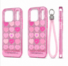 iPhone 17 Pro Pink Glitter Heart Wrist Strap Shockproof Protective Case Cover