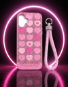 iPhone 17 Pink Glitter Heart Wrist Strap Shockproof Phone Case Cover