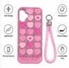 iPhone 17 Pink Glitter Heart Wrist Strap Shockproof Phone Case Cover