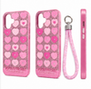 iPhone 17 Pink Glitter Heart Wrist Strap Shockproof Phone Case Cover