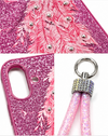 Luxury Pink Glitter Feather Wrist Strap Shockproof Phone Case for iPhone 16 Plus
