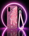 Luxury Pink Glitter Feather Wrist Strap Shockproof Phone Case for iPhone 16