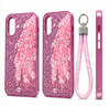 Luxury Pink Glitter Feather Wrist Strap Shockproof Phone Case for iPhone 16 Plus