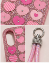 iPhone 16 Plus Pink Glitter Heart Protective Wrist Strap Phone Case