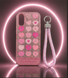 iPhone 16 Pink Glitter Heart Shockproof Protective Case with Strap