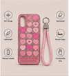 iPhone 16 Pink Glitter Heart Shockproof Protective Case with Strap