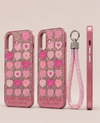 iPhone 16 Pink Glitter Heart Shockproof Protective Case with Strap