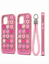 iPhone 15 Pink Glitter Heart Shockproof Case with Wrist Strap
