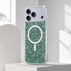 Green glitter MagSafe iPhone 17 Pro Max case in a lifestyle setting