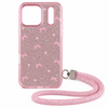 iPhone 17 Pro Max pink glitter bow case with wrist strap and model-specific two-part camera opening