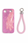 Pink glitter feather wrist strap case for iPhone Air, exact empty case view