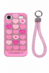 iPhone Air pink glitter heart wrist strap case, installed rear camera view